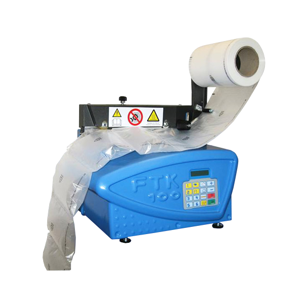 Luftkuddemaskin ASM FTK 100  Skydda ditt gods med förpackningskuddar som du själv framställer med hjälp av vår ASM FTK 100 luftkuddemaskin. Förpackningskuddar är ett bra och utrymmesbesparande alternativ till bubbelplast, förpackningschips eller annat skrymmande material för godsskydd.ASM FTK 100 producerar luftkuddar, utan behov av tryckluft! Med denna emballagemaskin skapar du fyllnadsmaterial i form av luftkuddar på ett snabbt och enkelt sätt. Luftkuddarna används som utfyllnad av kartonger och skyddar godset vid lagring och/eller under transport. Kuddarna fyller ut tomrum i lådan, håller godset på plats och skyddar mot stötar.Denna luftkuddemaskin producerar kuddar i PE-plast i tre olika storlekar och har en hastighet på 20 meter per minut. Kontinuerlig frammatning eller valfria längder mellan 1 och 99 m. Autostoppfunktionen ger möjlighet att ställa in antalet meter kuddar som skall produceras. Varje slang till maskinen motsvarar ca 15 säckar förpackningschips á 500 liter. Plasten kan återanvändas eller återvinnas. Tekniska specifikationer:Vikt: 17 kgFilmtjocklek PE-HD: 27/30 µmFilmtjocklek PA-PE: 32 µmKuddlängd (mm): 100, 140 eller 200Kuddbredd (mm): 200Kuddhöjd (mm): max. 80   Produktionshastighet: upp till 20 meter per minutEl: 220 V/50 HzEffekt: 660 WASM FTK 100 är ett mycket utrymmesbesparande alternativ jämfört med andra system. Maskinen tar inte upp mycket plats och man slipper ha utrymmeskrävande lager av bubbelplast, bubbelfolie, wellpapp etc.  Maskinen placeras till exempel enkelt på ett  packbord..embed-container { position: relative; padding-bottom: 56.25%; height: 0; overflow: hidden; max-width: 100%; } .embed-container iframe, .embed-container object, .embed-container embed { position: absolute; top: 0; left: 0; width: 100%; height: 100%; }